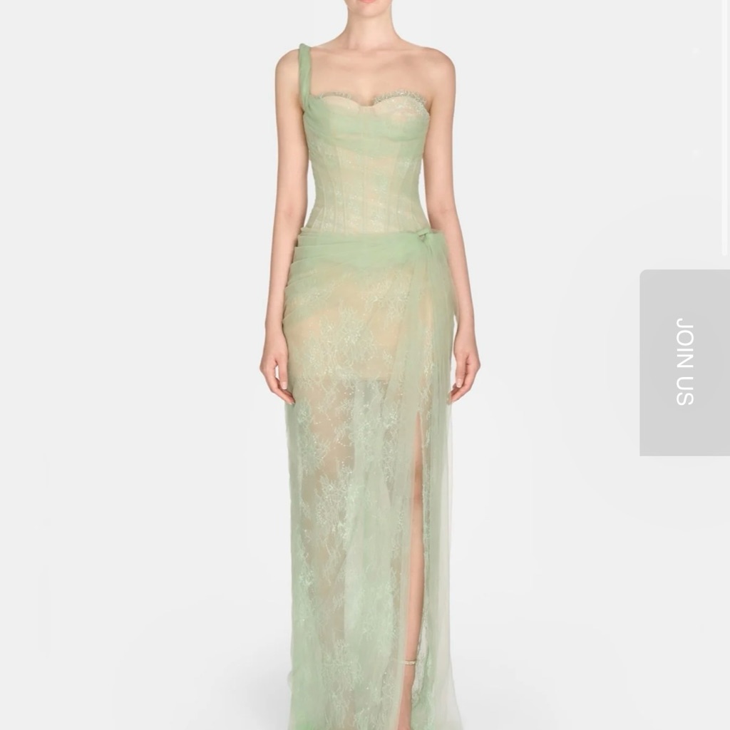 Mara Dres Sheer Lace Overlay Strapless Maxi Dress - Green